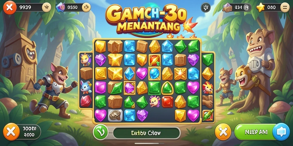 Screenshot gameplay 9939 menampilkan tantangan Match-3 yang seru.