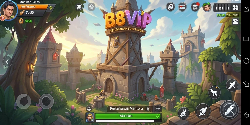 Tangkapan layar gameplay B8VIP menunjukkan pertahanan menara yang sangat strategis.