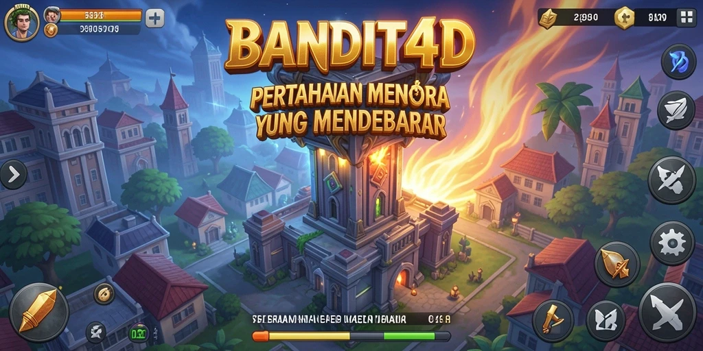 Tangkapan layar BANDIT4D yang menunjukkan aksi seru menara pertahanan melawan gelombang musuh.
