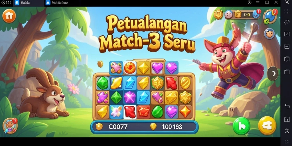 Screenshot C0077 menampilkan gameplay Match-3 yang mendebarkan.