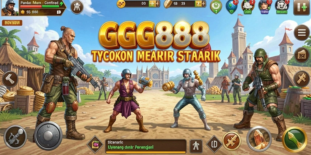 Tangkapan layar dari gameplay GGG888 yang menampilkan membangun kerajaan bisnis.