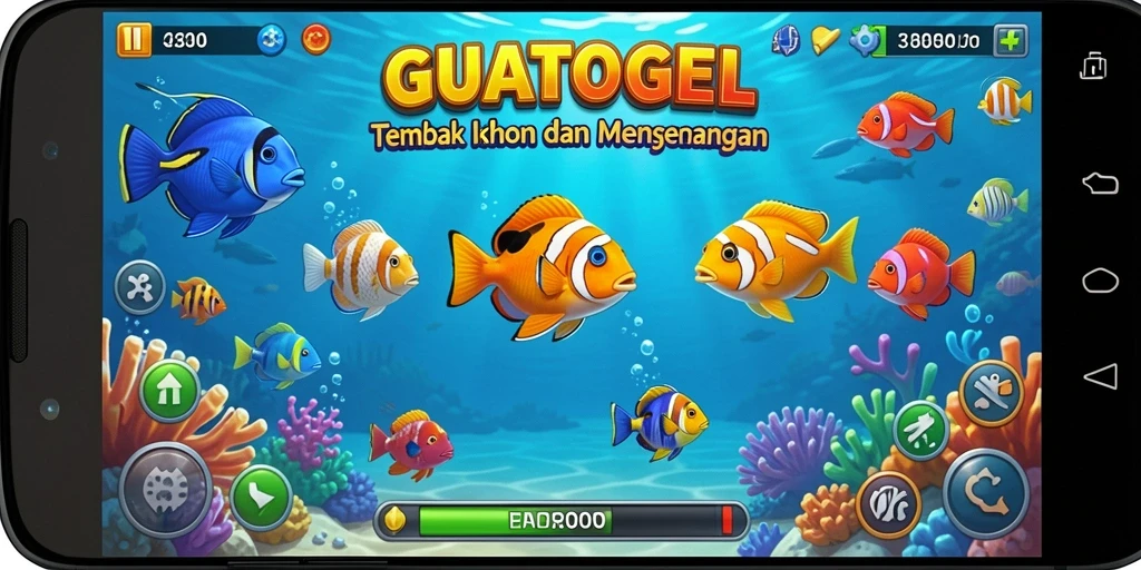 Screenshot gameplay GUATOGEL dengan aksi menembak ikan yang seru.