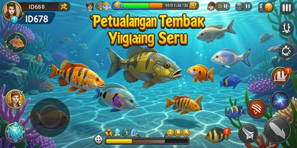 Tangkapan layar gameplay seru ID678 yang menampilkan aksi Tembak Ikan.
