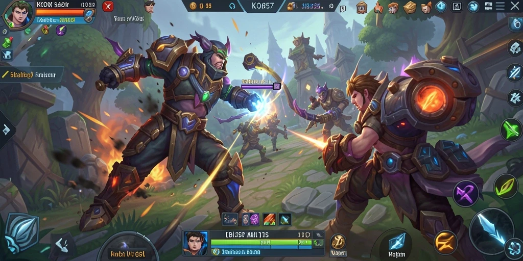 Screenshot gameplay KO857 menampilkan aksi tim MOBA yang mendebarkan.