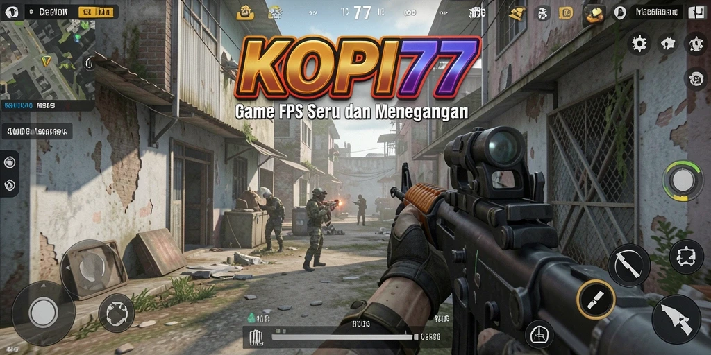 Tangkapan layar menampilkan aksi intens dalam gameplay FPS KOPI77.