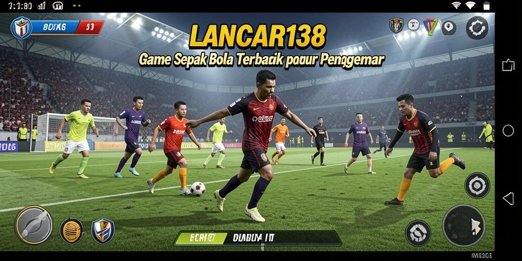 Screenshot gameplay LANCAR138 memperlihatkan aksi seru di lapangan sepak bola.