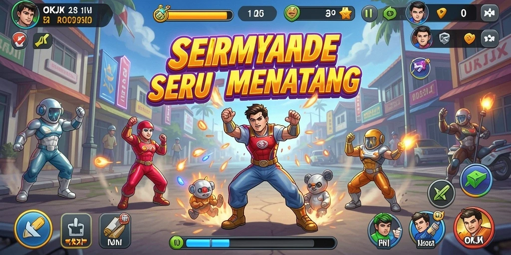 Tangkapan layar gameplay <strong>OKJK</strong> menunjukkan aksi seru di dalam game Arcade.