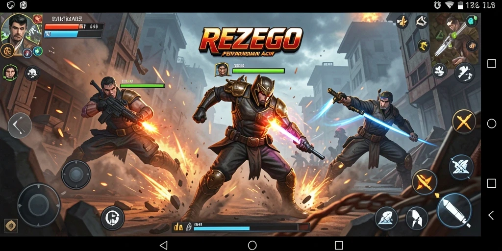 Tampilan aksi seru dalam gameplay REZEGO yang mencakup pertarungan intens.