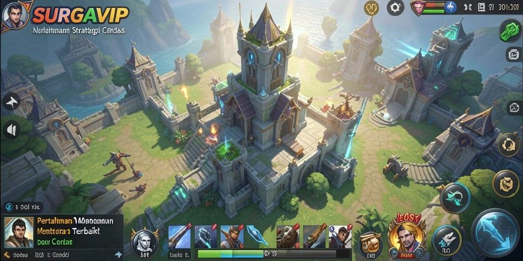 Screenshot gameplay SURGAVIP menampilkan strategi menara pertahanan yang mendebarkan.