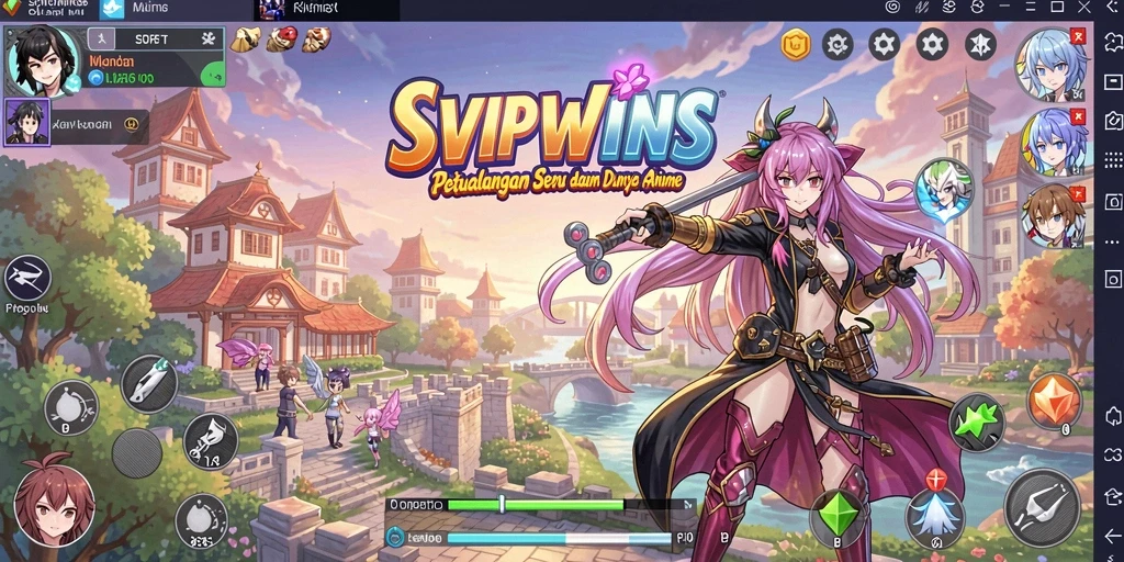 Screenshot SVIPWINS menampilkan aksi karakter Anime dalam latar yang menawan.
