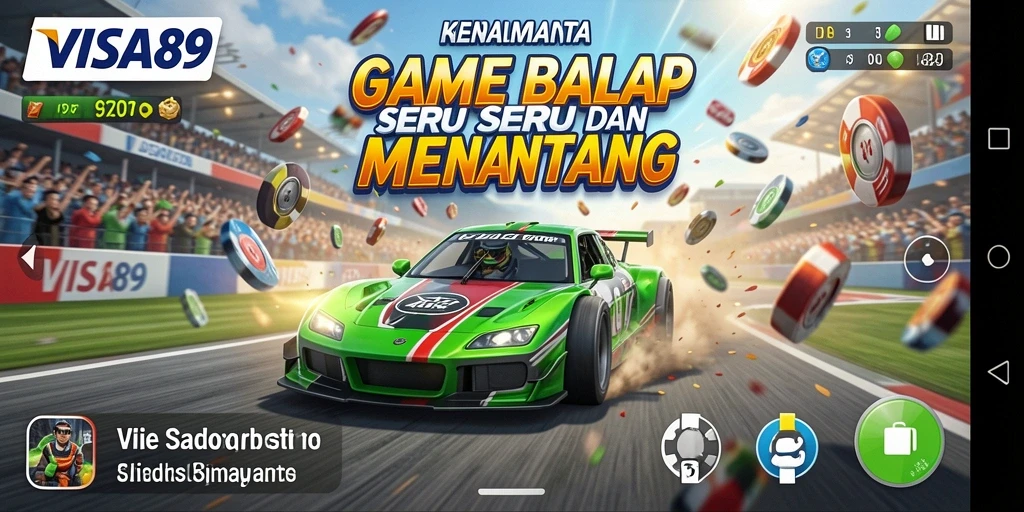 Screenshot dari gameplay balapan seru dalam VISA89, menampilkan mobil yang melaju kencang.