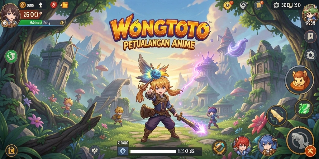 Tampilan gameplay dramatis dari WONGTOTO dengan karakter anime yang menakjubkan.